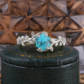 Nature-Inspired Vine-Wrapped 4-Prong Hexagon-Cut Turquoise Engagement Ring